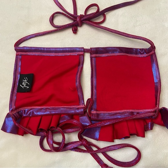 Jade Clarke Shiny Burgundy festival Halter bikini Top Ruffle Detail 3731 - Picture 6 of 8